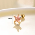 Pink starfish stud earring with glitter and gold trim, 0.68cm titanium steel screw back - Gold Base Pink Starfish