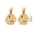 18K gold plated stainless steel hexagonal pendant with cutout letter L and sandblasted finish - Letter L - Gold