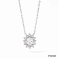 Silver stainless steel sunflower pendant necklace with oval zirconia crystal stones - Silver Flower Transparent Gemstone Style (PDD394)