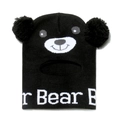 Black knitted bear balaclava hat for children with plush ears and embroidered face - Black