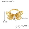 Detailed size specifications for a gold stainless steel butterfly ring with marquise zircon - US 7 / Gold Butterfly Zirconia Ring