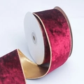 Deep red velvet Christmas ribbon with gold wired edges on a roll for tree decoration - 5cm Wide / Burgundy