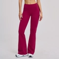Pantalon de yoga évasé taille haute rose foncé en tissu brossé extensible haut - Rouge Framboise