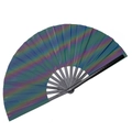 33cm reflective rainbow bamboo folding fan for party performance on white background - Reflective Black Fan - Blank
