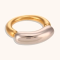 Anello sorriso bicolore minimalista in acciaio inossidabile lucido oro e argento - US 6 / Bicolore Oro e Argento