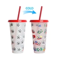710ml color-changing plastic cup with red straw and soccer patterns for cold drinks - 701-800ml / Red Cap