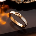 Elegant gold stainless steel bangle with white inlay and maritime link design - Rose Gold