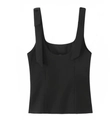 Detail of adjustable bow-tie shoulder straps on black sleeveless stretch top - XS / Black
