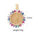 Religious copper pendant with colorful cubic zirconia inlay and central figure relief - Colorful Zirconia Round Saint Image D2011JC