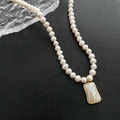 Vintage baroque pearl necklace with 18K gold rectangular mother of pearl pendant - 02-B15 Titanium Steel Natural Pearl Necklace Gold Square Pendant