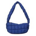Quilted blue cloud puff bag with pleated shoulder strap and grid texture surface - Blue