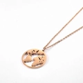 Rose gold stainless steel necklace featuring a minimalist world map cutout circle pendant - Rose Gold Necklace (LN1210)