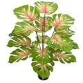 Detail of faux monstera plant with pink veined leaves in a black pot for home decor - Large 18-Head Red Heart Monstera (Without Pot)