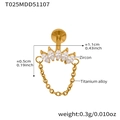 Detailed view of titanium alloy lip ring with marquise zircons and dangling chain detail - Gold Lip Stud (T025)