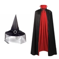 Dettaglio set Halloween con cappello da mago nero e mantello reversibile rosso e nero - Cappello in Garza Stella Luna + Set Mantello Collo Alto 80cm