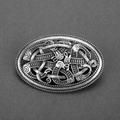 Vintage Viking metal shield brooch with Nordic amulet pattern and Celtic knot engraving - D-170 Antique Silver Oval Hollow Viking Dragon