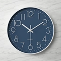 14 inch modern silent wall clock with dark blue dial and white 3D numbers scale - White Frame Dark Blue Dial White Numbers