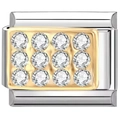 Italian modular charm link in silver finish with gold plate and twelve clear crystals - 0487-yellow Biscuit
