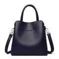 Classic dark blue PU leather handbag with gold hardware and detachable shoulder strap - Blue