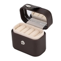 Portable mini PU leather jewelry box in dark brown with ring slots and built-in mirror - Dark Coffee