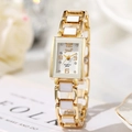 Elegante orologio al quarzo in ceramica oro e bianco con quadrante quadrato e sfondo floreale - Rectangle Dial / Oro/Bianco (8009)