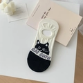 Invisible cat socks in black and white with cute cartoon design and non-slip heel - One Size / Boat Socks-Black