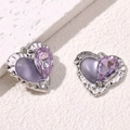 Ciondolo a cuore viola con zircone viola e bordo argentato con effetto martellato - 1# Cuore Viola