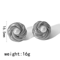 Silver twist spiral stud earrings with white pearl center, 16.5mm size and 16g weight - Silver Twist Pearl Stud Earrings (TE6735-S)