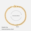 Polished 190mm gold plated stainless steel Cuban chain bracelet with lobster clasp - 4mm-19cm / Gold