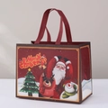 Red Christmas non-woven gift bag with Santa and reindeer illustrations and handles - Christmas Style 33