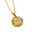 Golden titanium steel necklace with letter T embossed round floral pendant - Letter T