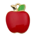 Red apple alloy pendant with gold trim and green leaf for DIY jewelry making - Apple (10851)