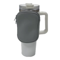 Gray neoprene zipper pouch for 40oz tumbler with white handle and durable fabric - Single Pocket Grey