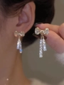 Elegant gold bow earrings with crystal tassels and micro-pave crystals for women - A1014 Gold-Studs (Bow Tassel)