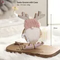 Gnome de Noël rose avec bois de renne et barbe blanche, taille de 14x2x20 cm - HG18-662 Père Noël Avec Canne