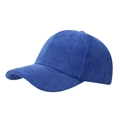 Detailed macro view showing the textured corduroy fabric of this blue baseball cap - Sapphire Blue