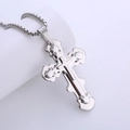 Collier avec pendentif triple croix en acier inoxydable argenté poli et diamants - Argent Avec Chaîne