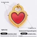 Golden stainless steel heart pendant with red inlay and waterproof finish for jewelry - Red and White Heart Pendant (PJ91216) / 1 Piece / Red
