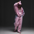 Women's pink hooded sweatshirt and jogger pants set with blue wave trim details - S / Pink Q1215