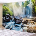 Tapisserie murale nature avec cascade de forêt luxuriante au-dessus d'un lit - 150x130cm / Paysage de Ruisseau de Forêt (3)