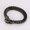 Vintage Edelstahl Drachenschuppen Armband mit Hip-Hop Drachenkopf-Verschluss - Schwarz
