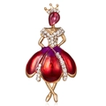 Close-up of ballet dancer brooch featuring red enamel skirt and crystal crown detail - Red and Purple Gradient Enamel Ballerina (BC18Y0855)