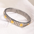 Italian style stretch bracelet in stainless steel with golden heart charms - K1303-Silver with Triple Gold Hearts