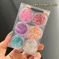 Set of 6 sparkly glitter eyeshadow gels in Gentle Rose colors with a brush - Set 14# Gentle Rose
