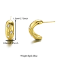 Gold-plated C-shaped hoop earrings with clear zircon stones and dimensional data - Rhinestone C-Hoop (E01151G)