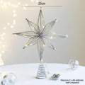 Illuminated 25cm silver iron wire Christmas tree star topper with LED lights - 25cm / 25cm Silver Octagram With Light