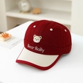 Detail of baby baseball cap with bear embroidery and 'Bear BaBy' text in burgundy and cream - 50cm (1-3 Years) / Burgundy