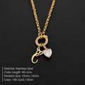 Gold-plated stainless steel letter E necklace with heart crystal pendant, 14K gold - Letter C(XNL0085) / Gold