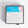 Set of 24 surgical steel nose studs with clear round zircon stones in a storage box - White 24PCS Set
