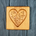 Rectangular beech wood cookie mold featuring intricate carved heart patterns on surface - Gypsophila Geometric